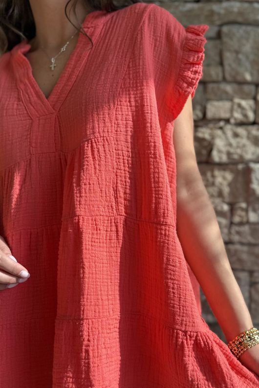 Tasha Cushion Cotton Cap Sleeve Tier Top Watermelon